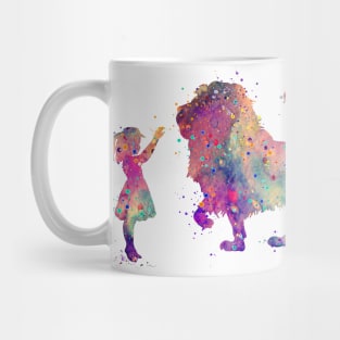 Girl and Lion Colorful Watercolor Animals Lover Gift Mug